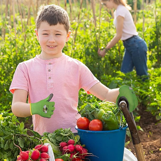 6 Pairs Kids Gardening Gloves Yard Work Gloves Children Soft Safety Rubber Coated Gloves for Toddlers Youth Girls Boys Children (Large (Age 9-11))
