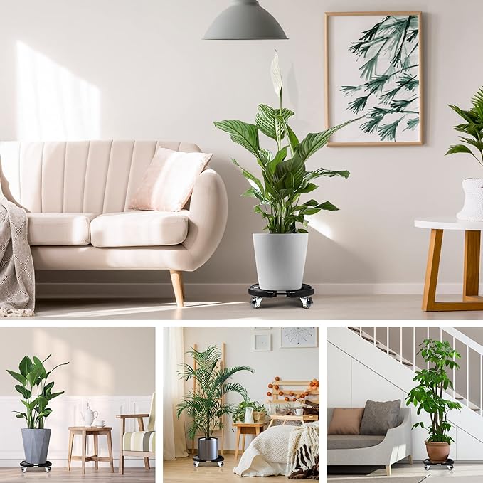 W B D WEIBIDA Plant Caddies with Wheels 2 Pack Heavy Duty Rolling Plant Stand Large Potted Plant Dolly Cart Garden Pot Mover