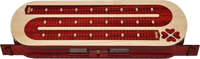 Palm Royal Handicrafts 4 Track Continuous Wooden Cribbage Board Inlaid in Blood Wood and Maple Storage Available