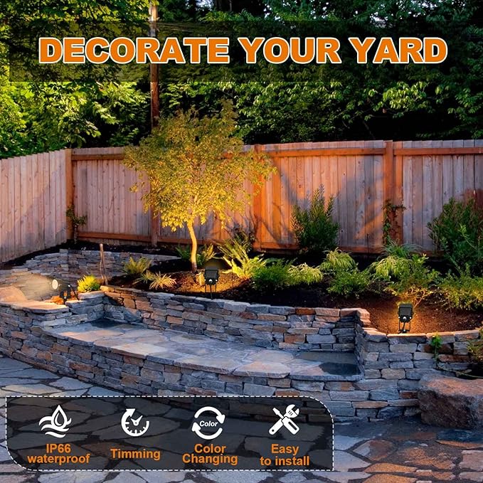 RGB Christmas Outdoor Spot Lights with Timer(4/6/8H), 12V 5W Metal case Color Changing Spot Light Outdoor Garden Yard Lawn Landscape SpotLights IP65 Waterproof, 1 Lights