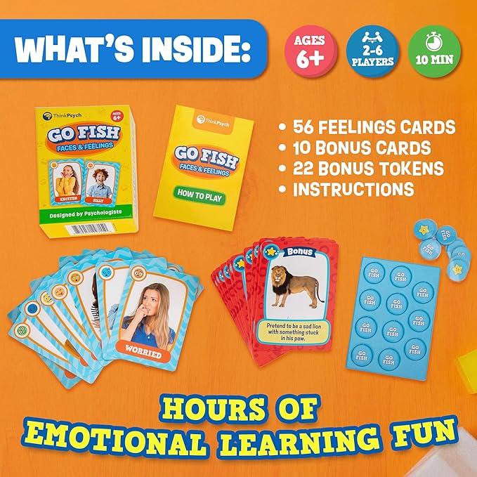 ThinkPsych Go Fish – Faces & Feelings Card Game Social Emotional Learning Game for Kids Ages 6+ | Teaches Emotions Through Play | 2-6 Players | Home, Therapy & Classroom Use
