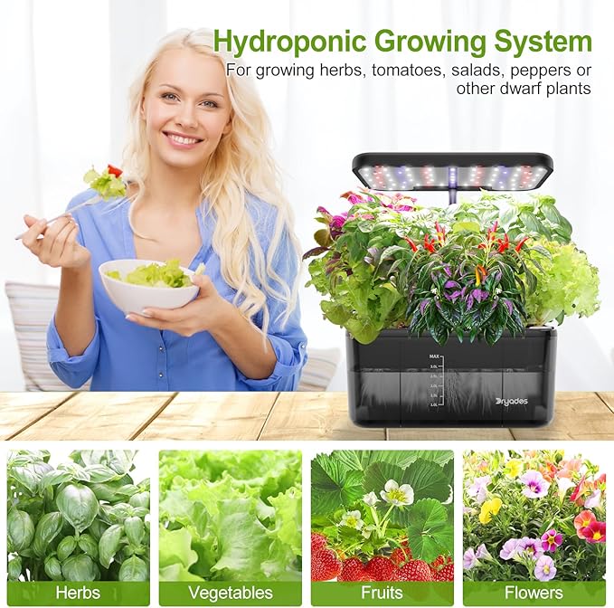 Indoor Herb Garden Kit, Hydroponic Growing System with LED Grow Light Quiet Water Pump for Home Kitchen Office Healthy Fresh Herbs Vegetables, Gift Ideas for Women Men