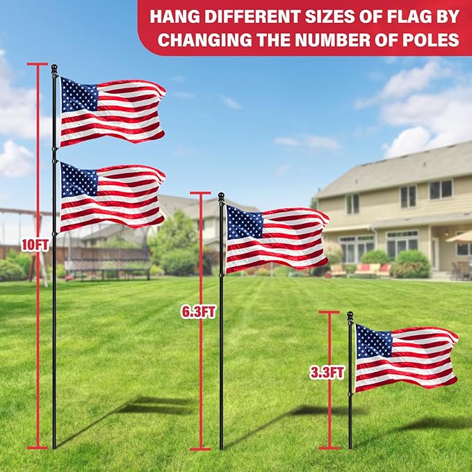 XIFAN Flag Pole Kit for Outside, 10 FT Heavy Duty Flagpole for Outdoor House in Ground, with 210D 3x5 ft American Flag & Ground Spike for Garden Yard, Residential or Commercial
