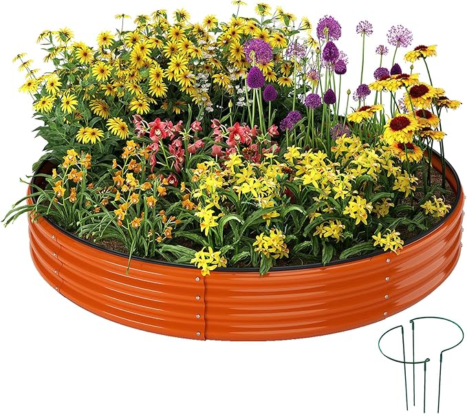 Galvanized Metal Planter Round Raised Garden Bed Kit for Gardening Outdoor,3x3x1ft Grow Garden Box Raised Flower Bed,Round Galvanized Planter Outdoor Large Metal Fire Pit Ring