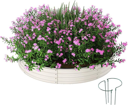 Galvanized Metal Planter Round Raised Garden Bed Kit for Gardening Outdoor,3x3x1ft Grow Garden Box Raised Flower Bed,Round Galvanized Planter Outdoor Large Metal Fire Pit Ring White