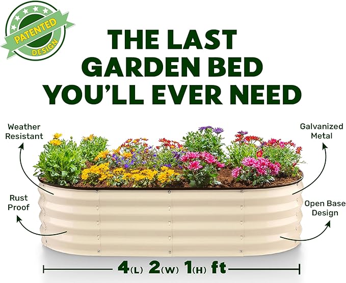 Galvanized Raised Garden Beds Outdoor // 4×2×1 ft Planter Raised Beds for Gardening, Vegetables, Flowers // Large Metal Garden Box (White) // Patented Tool-Free Design