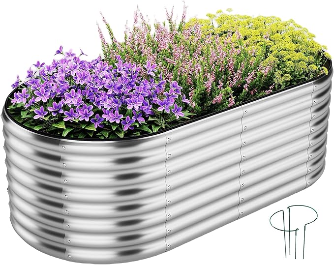 Large Raised Garden Bed Galvanized Metal Round Raised,Garden Bed Outdoor for Gardening 6x3x2FT for Vegetables Flowers Ground Planter Box