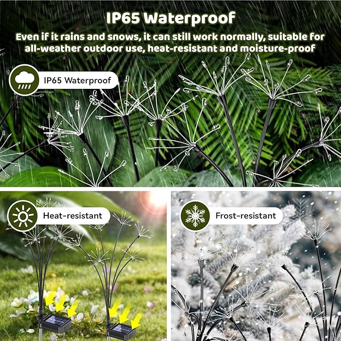 Solar Garden Lights 4 Pack, 240LED Flickering Firework Lights with 2 Light Modes, Waterproof Solar Lights for Pathway Yard Outdoor Garden Decor, Flower Lights for Women Mother’s Day, Multiple Colors