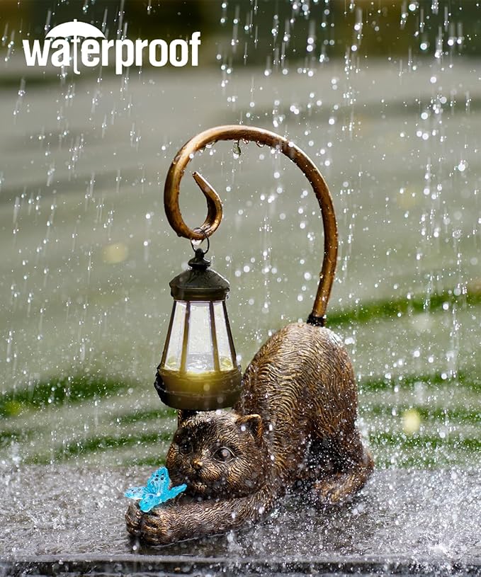 Garden Decor with Solar Lantern:Statues for Outdoor Decorations Yard Art Figurine for Patio Balcony Porch Lawn Ornaments-Gifts for Mom Grandma