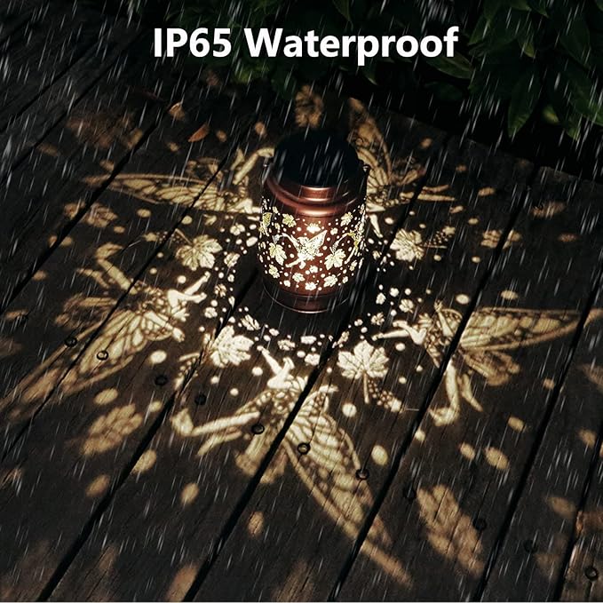 Solar Fairy Lanterns Outdoor Hanging Maple Leaf Decor Lantern,Waterproof Hollow Out Metal Decorative Garden Light,Graceful Decoration for Patio,Yard,Landscape,Walkway,Festival