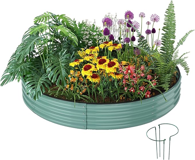Galvanized Metal Planter Round Raised Garden Bed Kit for Gardening Outdoor,3x3x1ft Grow Garden Box Raised Flower Bed,Round Galvanized Planter Outdoor Large Metal Fire Pit Ring