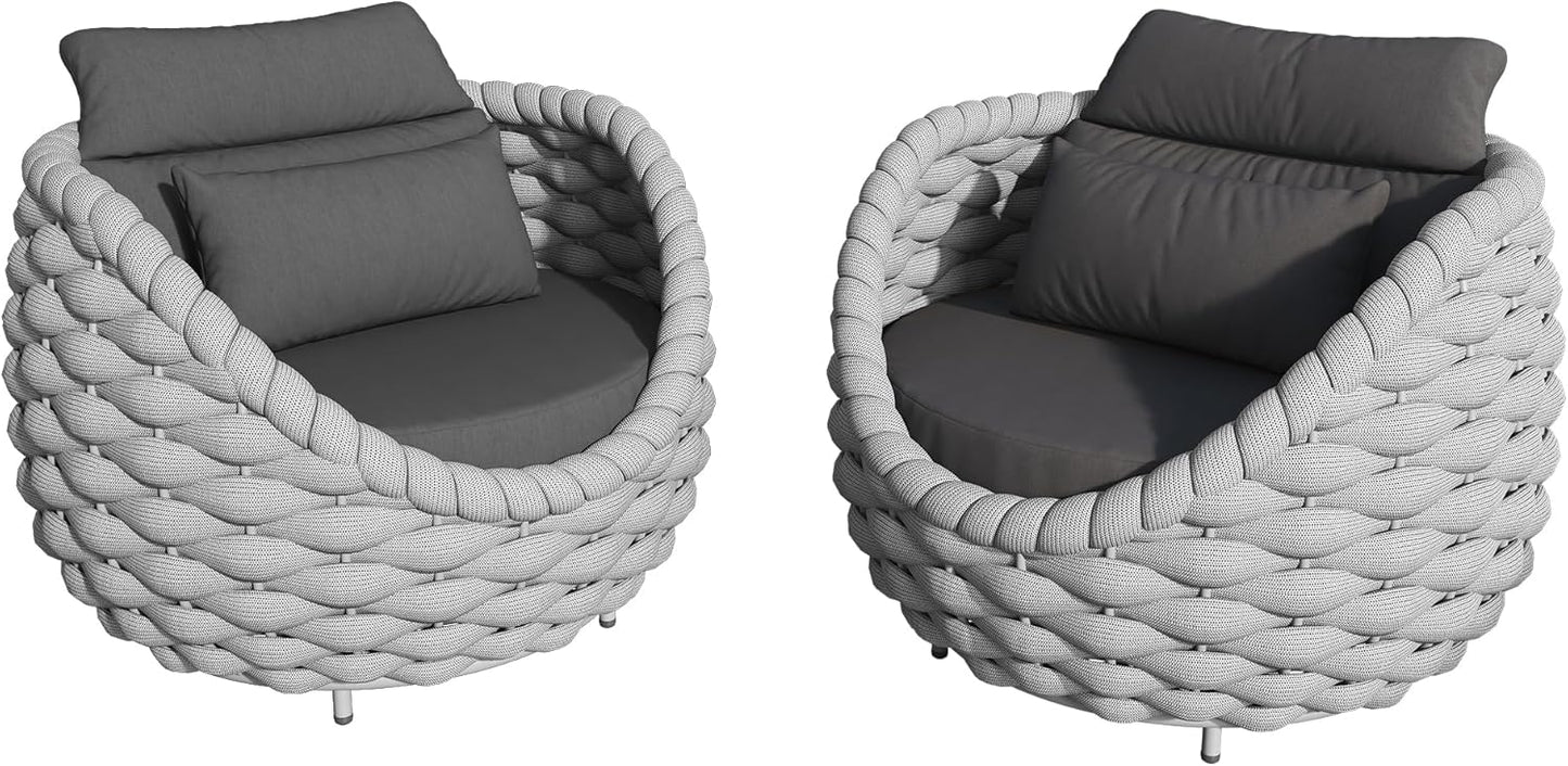 TWT 2 Pieces Patio Furniture Aluminum Armchair, All-Weather Outdoor Single Sofa, Metal Outdoor Chair with Dark Grey Cushions