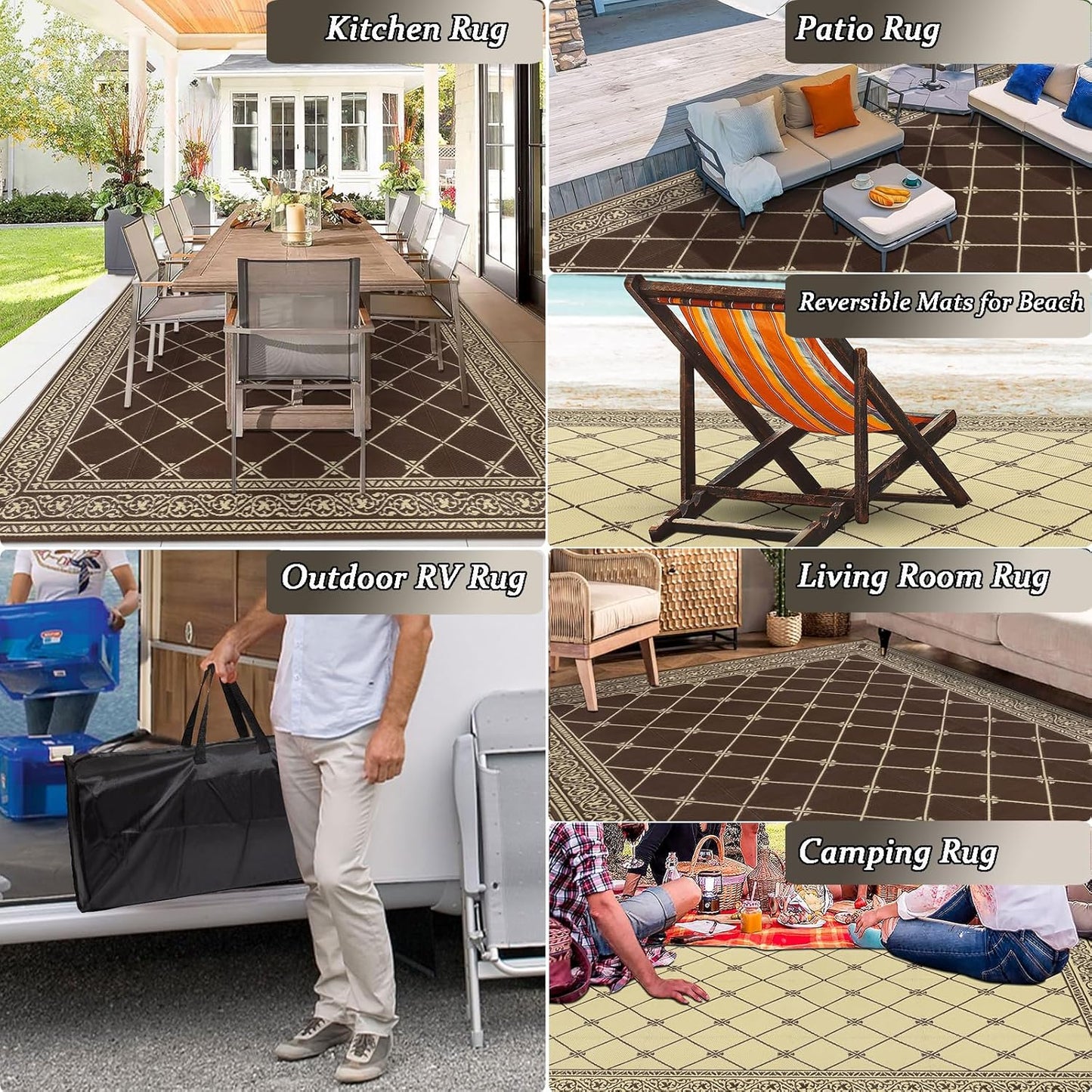 HiiARug Reversible Outdoor Rug 5'x7' Plastic Straw Rugs for Patios RV Camping Mat Reversible Mats Large Floor Mat for RV Outside, Backyard, Deck, Picnic, Beach, Trailer, Camping