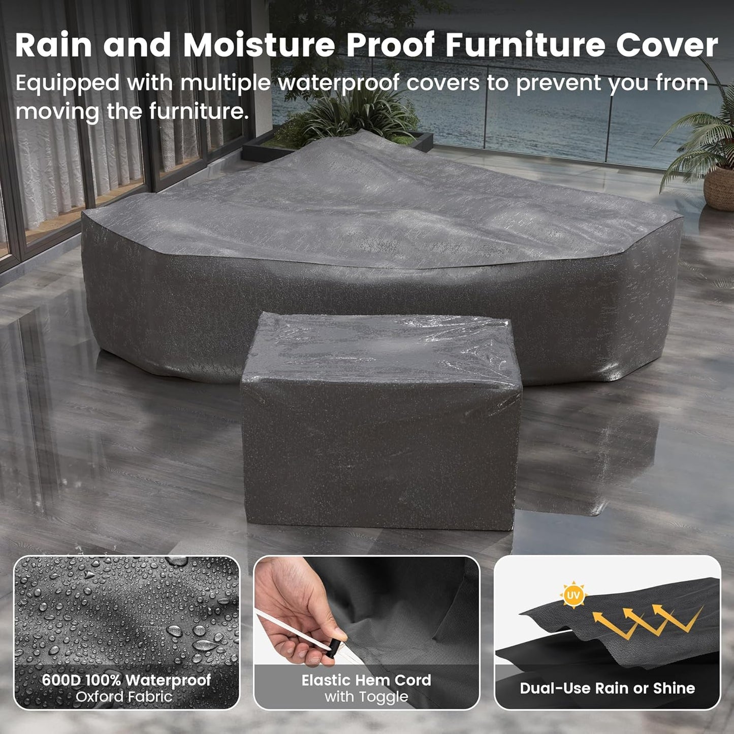 UDPATIO Patio Furniture Set with Fire Pit Table, 8 Inch Armrest Outdoor Sectional Sofa, 7 Piece Wicker Outdoor Furniture Conversation Sets with Waterproof Cover for Backyard Deck(Brown/Navy Blue)