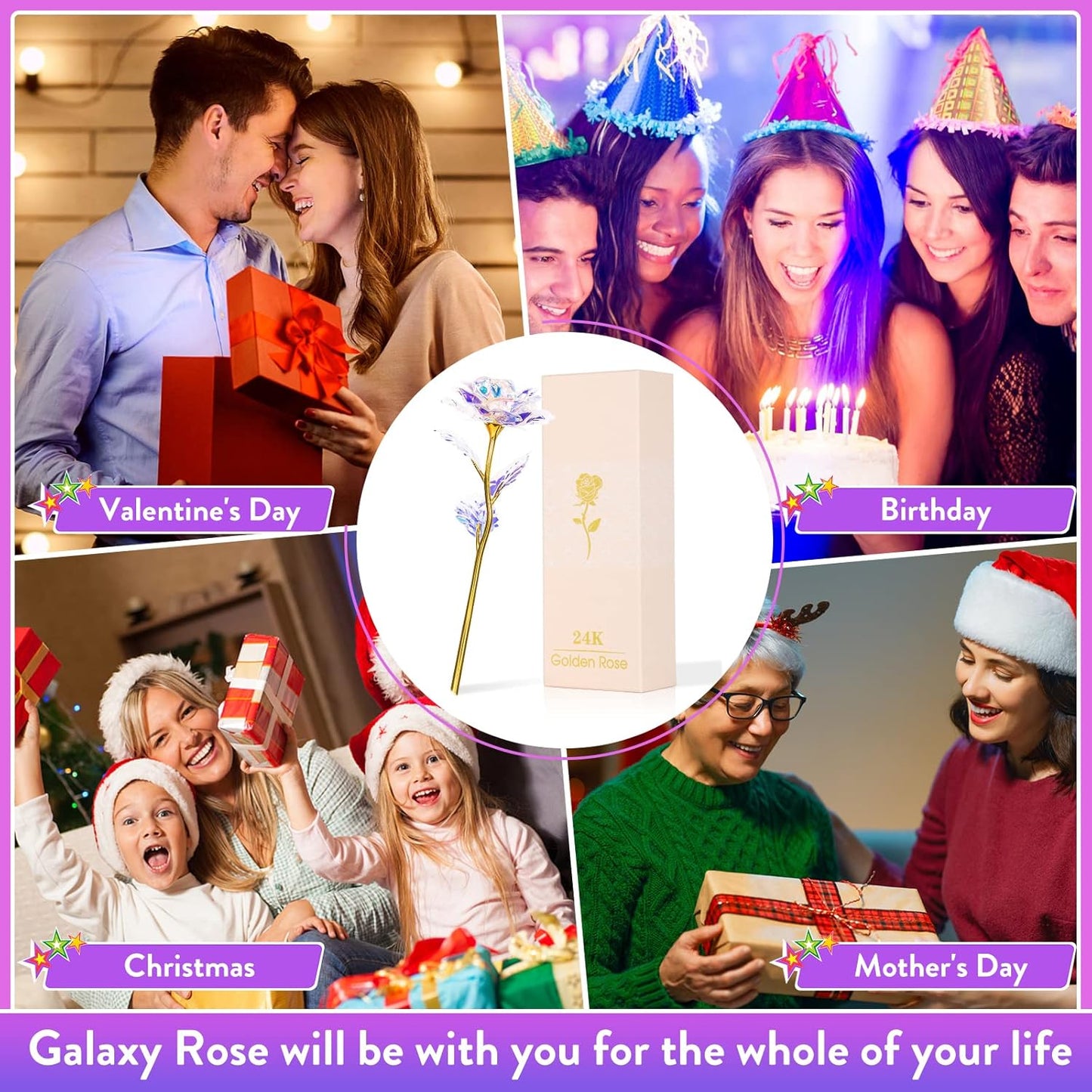 Mothers Day Mom Gifts for Women Birthday Gifts for Women Galaxy Rose Glass Flowers Forever Eternal Roses Artificial LED Flowers Gifts for Grandma Wife Daughter