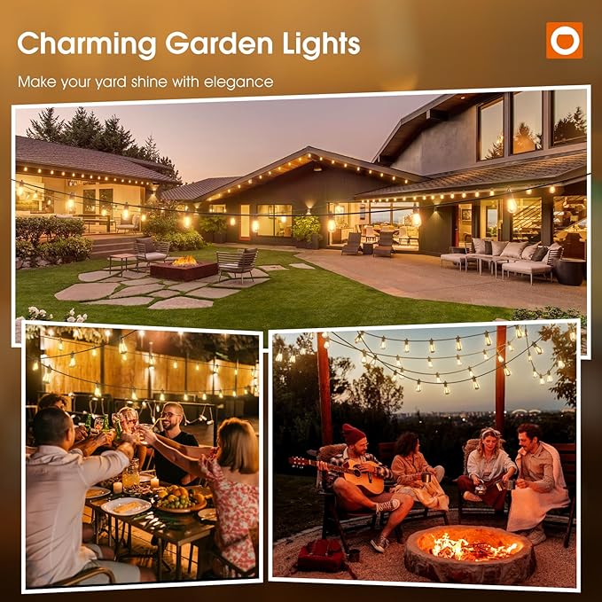 addlon 50FT LED Outdoor String Lights with Edison Shatterproof Bulbs, Weatherproof Strand, Commercial Grade Patio Lights, Decorative for Garden or Patio, Black
