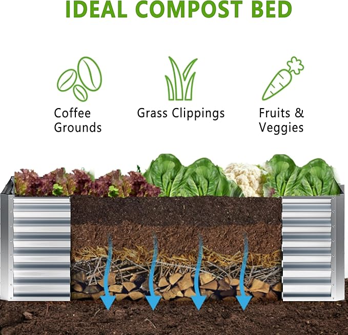 2PCS 6x2x1FT Galvanized Raised Garden Bed,Planter Raised Beds-Metal Garden Box,Large Plant for Outdoor Planting, Vegetables Bed,Flower,Herb-Sliver