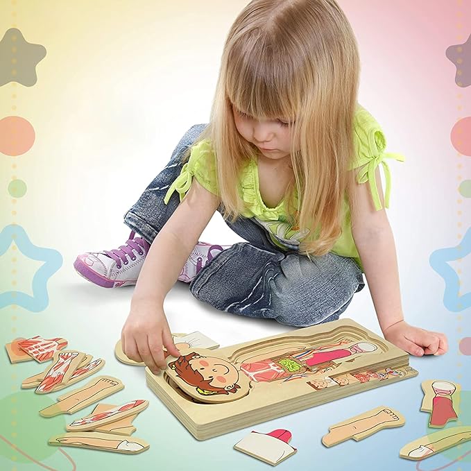 Kidzlane 29 Piece Wooden Puzzle for Toddlers and Kids - Boy Anatomy Puzzle Play Set - Layered Human Anatomy Kid Puzzles - My Body Preschool Game, Montessori Skeleton Toy - Human Body Model for Kids