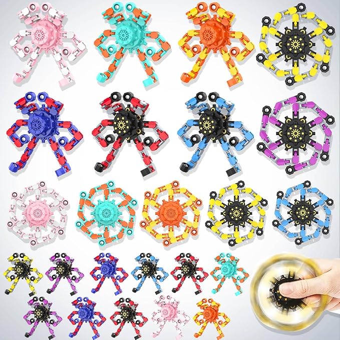 Transformable Fidget Spinners,Funny Stress Relief Sensory Fidget Toys,Deformable Chain DIY Robot Fingertip Gyros Toys Birthday Party Favors Easter Basket Stocking Stuffers for Kids and Adults (24PC)