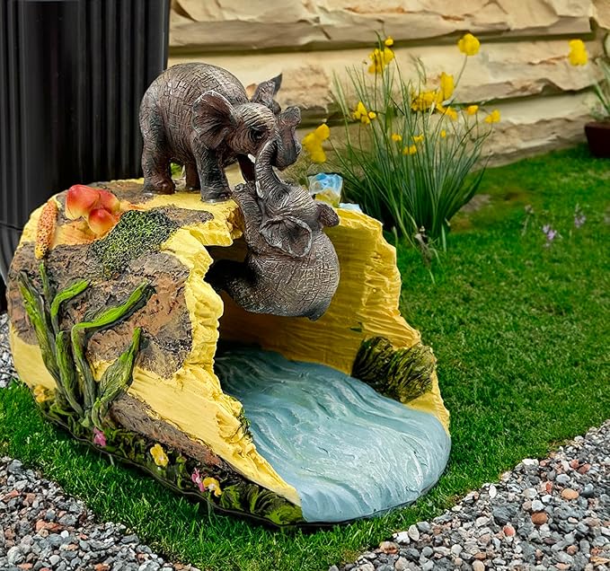 Teaeeno Twin Elephants Decor Gutter Downspout Extension Decorative,Animal Statue Outdoor Decor,3"×4" Rain Gutter Downspout Splash Block,Garden Splash Block Outdoor Sculpture,Rain Downspout Diverter