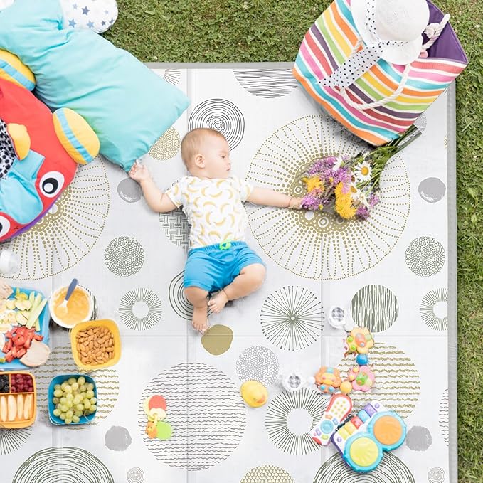 Extra Large Play Mat for Baby, 0.8 Inch Thick BPA Free, Reversible Foldable Baby Play Mat, 79" x71" Waterproof Foam Floor Baby Crawling Mat, Portable Playmat for Infants, Toddler, Kids, Circle