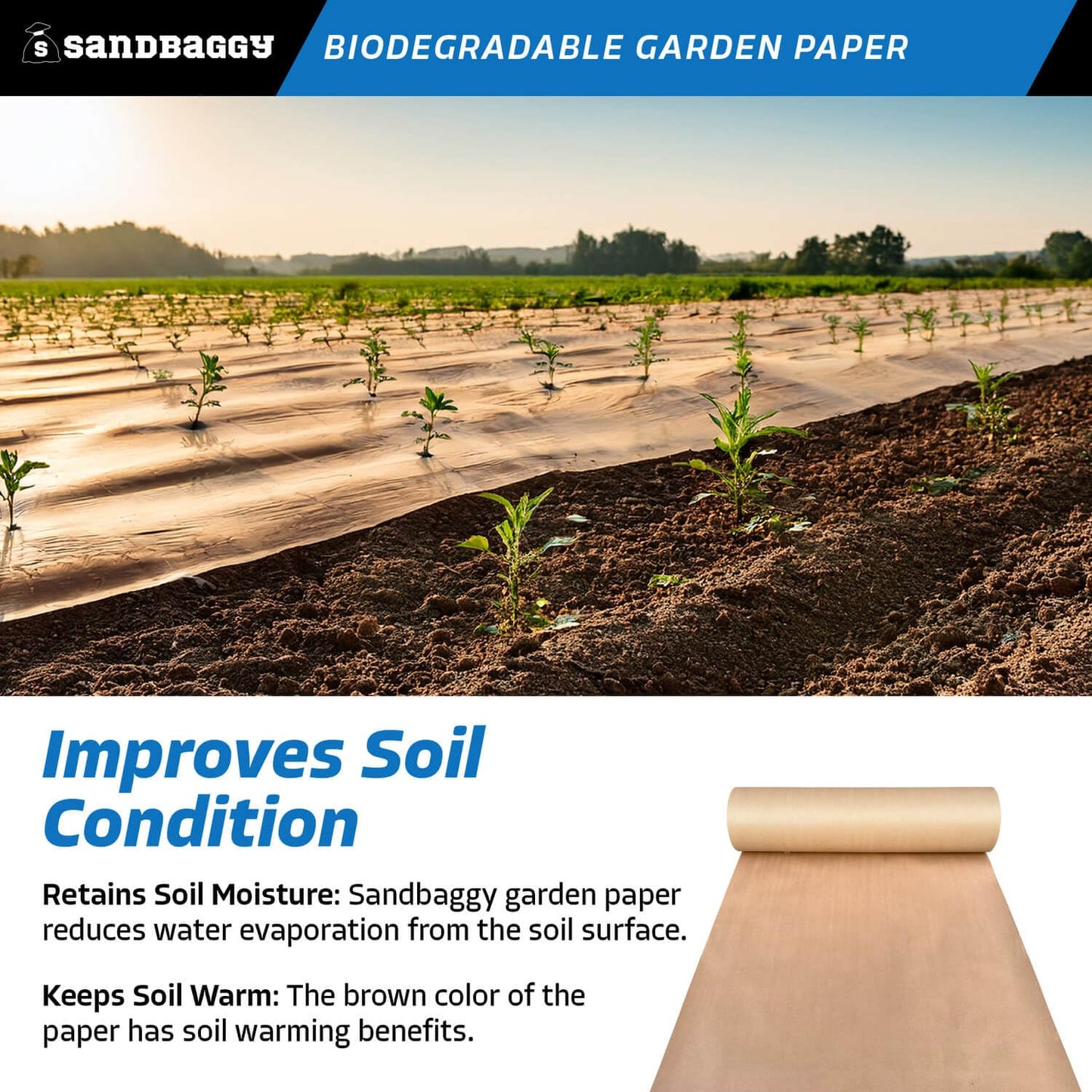 Sandbaggy Biodegradable Landscape Fabric - Garden Paper for Weeds - Paper Mulch Rolls - Made in America (2 ft x 475 ft, 1)