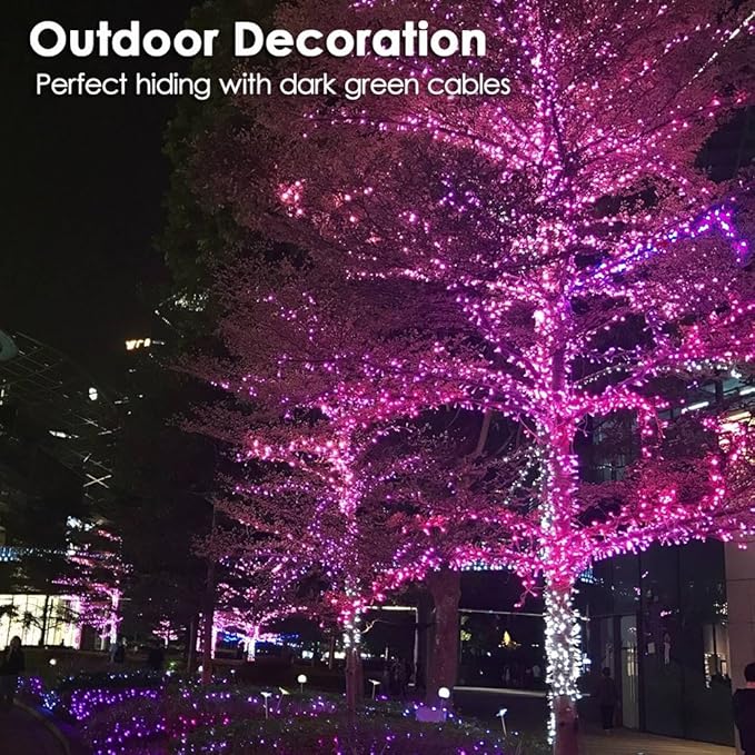 Christmas Light 1000 LEDs 336ft Green Cable Wire Fairy String Tree Twinkle Lights IP44 Waterproof 12 Modes for Christmas Party, Halloween, Outdoor, Garden, Wedding, Home Decoration (Purple)