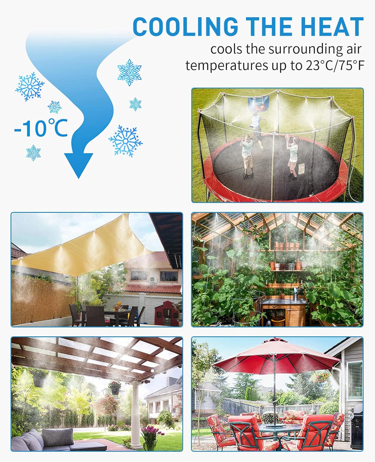 HOMENOTE Misting Cooling System, 26.3FT (8M) Misting Line + 7 Brass Mist Nozzles + Brass Adapter(3/4") Misters for Outside Patio Cooling Garden Greenhouse Watering