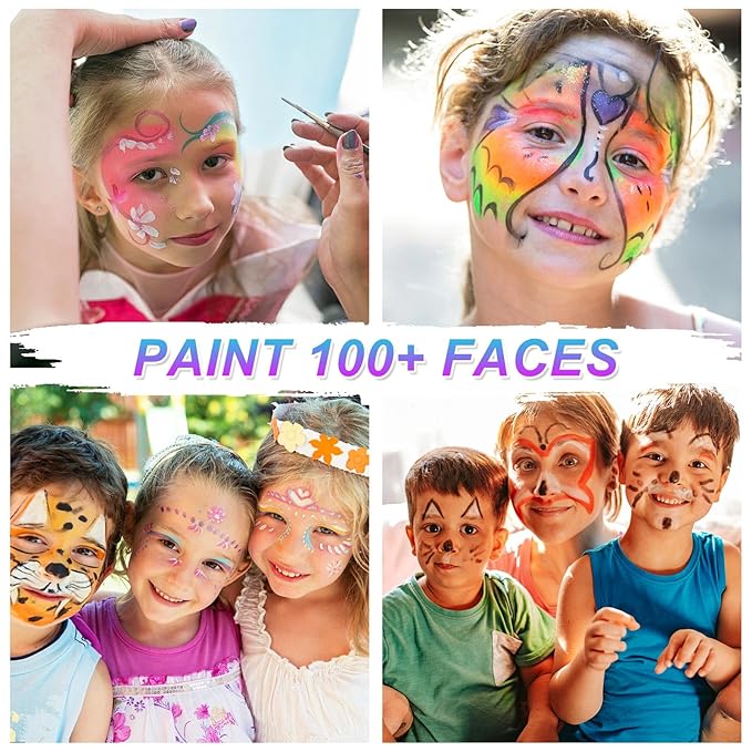 Face Painting Kit for Kids & Adults,Non-toxic Water Activated Face Paint Makeup set,Includes 18 Color+15 Color Face Paint Makeup Palette and Multiple makeup tools.Ideal for Halloween,Cosplay Makeup.