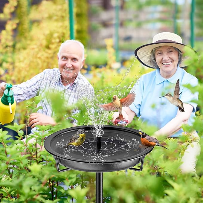 Metal Bird Bath for Outside Garden Birdbath Bowl, 36.2" Height Freestanding Bird Feeders for Outdoors with 4 Prongs Base Stake, Standing Birdfeeders for Yard Lawn Decor (Black)