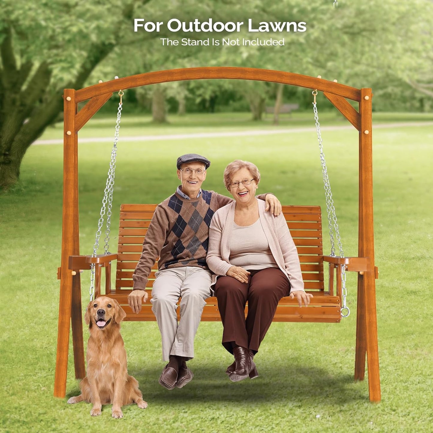 VINGLI XL Size Patio Wooden Porch Swing Outdoor with Cup Holders, Heavy Duty 880 LBS Hanging Swing Chair Bench with Hanging Chains for Yard, Lawn, Garden (4 FT Pro, Brown)