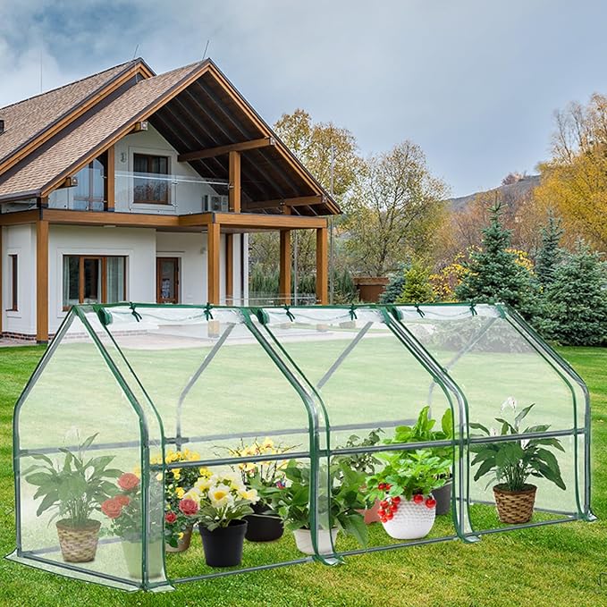 Greengro Mini Greenhouse, 95" x 36" x 36" Portable Greenhouses for Outdoors with Roll-up Zipper Door, Ground Stakes & 20 T-Shaped Plant Tags, Waterproof UV-Resistant Green House for Indoor Outside