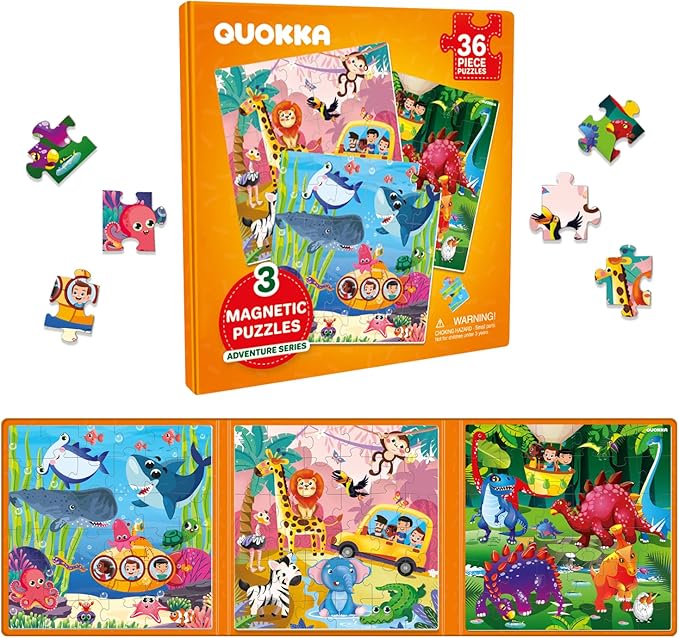 QUOKKA Magnetic Puzzles for Kids Ages 4-6 - 36 Pieces Sudoku Toddler Puzzles Ages 2-4 - Travel Games for Kids Ages 3-5 - Animal Jungle Sea Toddler Travel Toys - Car Airplane Road Trip Games