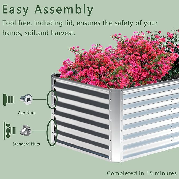 6x2x2FT Galvanized Raised Garden Bed,Planter Raised Beds-Metal Garden Box,Large Plant for Outdoor Planting, Vegetables Bed,Flower,Herb-Sliver