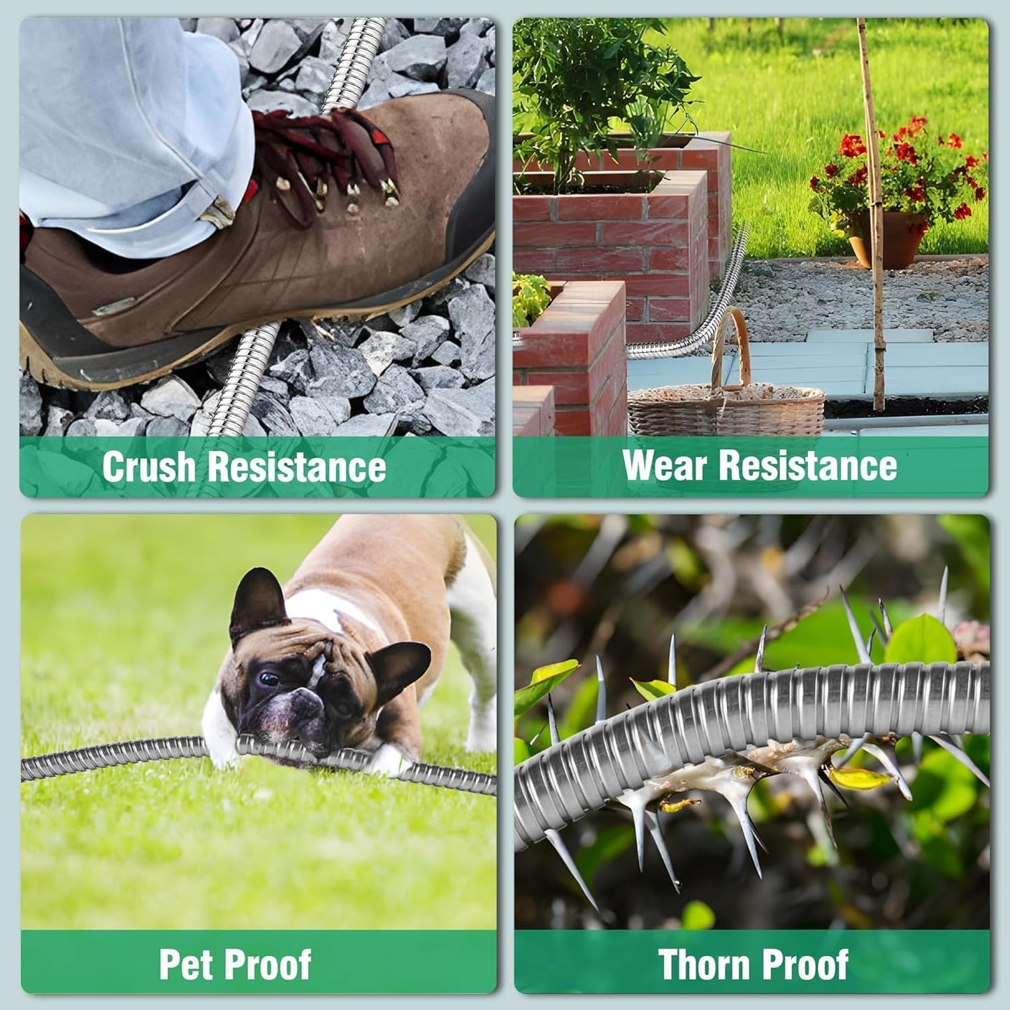 Metal Garden Hose 150Ft Stainless Steel Water Hose Heavy Duty with 10 Way Nozzle-Flexible Lightweight Durable No Kink & Tangle,Strong 3/4’’ Solid Metal Fitting Shut-Off Valve for Outdoor Yard