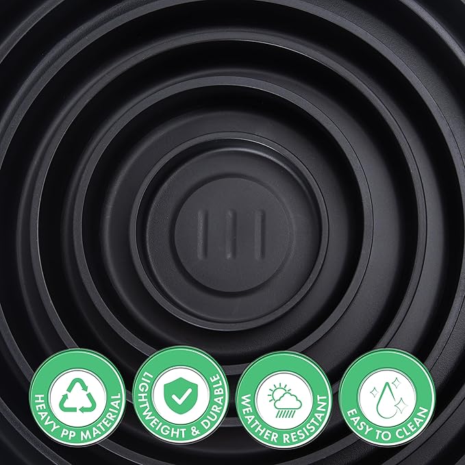 Phoenix Vine 10 Inch Plastic Plant Saucer Water Drip Tray, Heavy Sturdy Round Plant Drainage Tray for Indoors Outdoor, Set of 2, Matte Black, 21-TY-10B-2