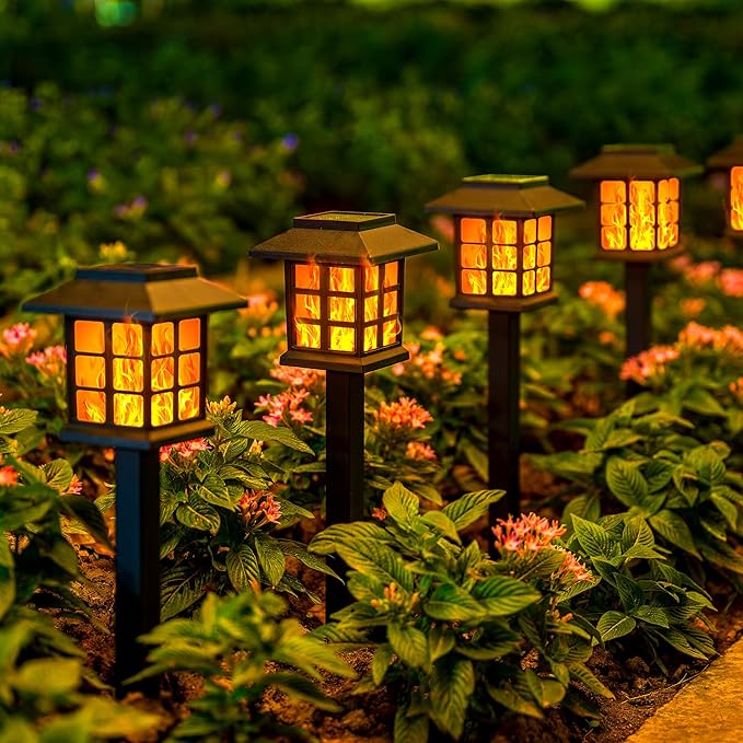 GIGALUMI Solar Lights for Outside,6 Pack Flickering Flame LED Solar Outdoor Lights, Waterproof Solar Garden Lights Maintain 10 Hours of Lighting for Christmas, Garden, Landscape, Path, Yard, Patio
