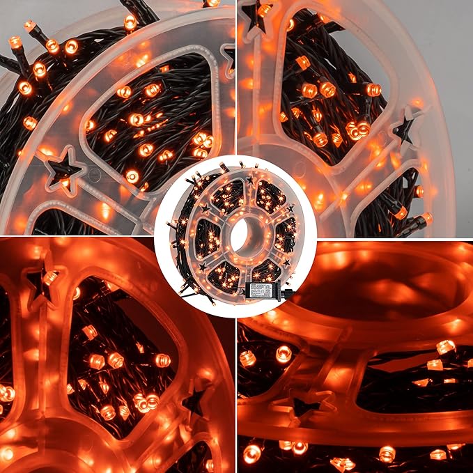 FUNPENY 164FT 500 LED Halloween Lights, 8 Modes Waterproof Plug in String Lights for Halloween Thanksgiving Indoor Outdoor Yard Party Wedding Garden Home Decorations (Orange)