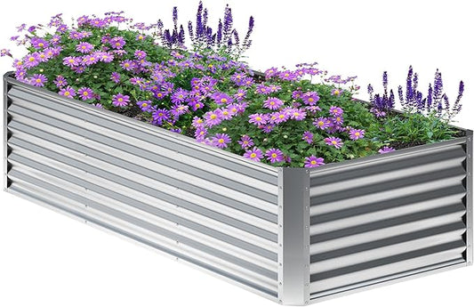 6x2x2FT Galvanized Raised Garden Bed,Planter Raised Beds-Metal Garden Box,Large Plant for Outdoor Planting, Vegetables Bed,Flower,Herb-Sliver