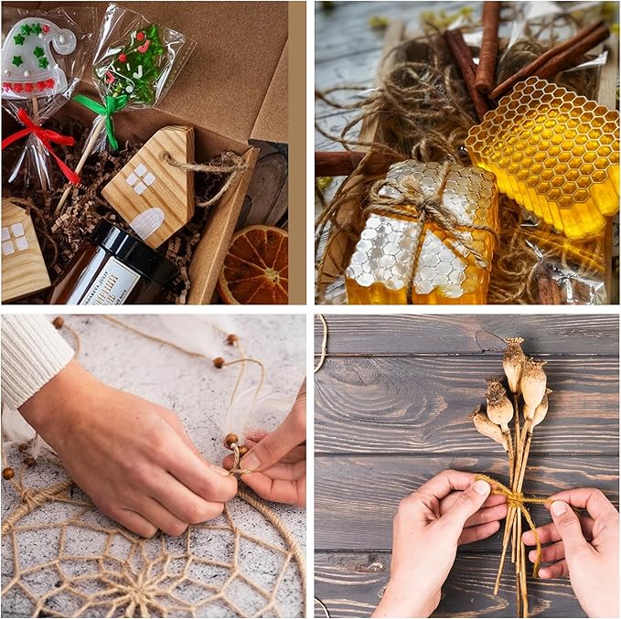 Jute Twine String,328 Feet 5mm Natural Jute Rope,3ply Thin Ribbon Hemp Twine for Gift Wrapping Craft Plant Garden Christmas Handmade Arts Decoration Packing String Home Decor