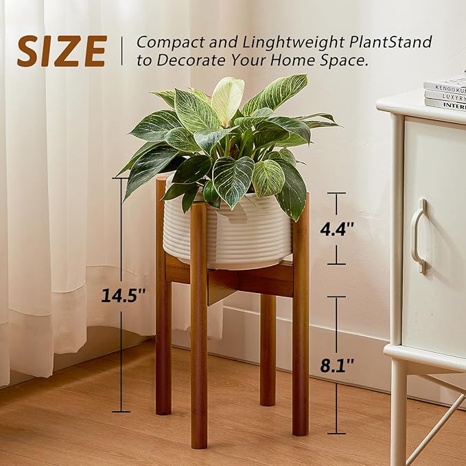 Adjustable Plant Stand Indoor, Bamboo Plant Holder 8 to 12 Inches, Small Corner Planter Stand for Indoor Plants, Single Floor Plant Stand for Living Room Balcony Bedroom, Light Brown