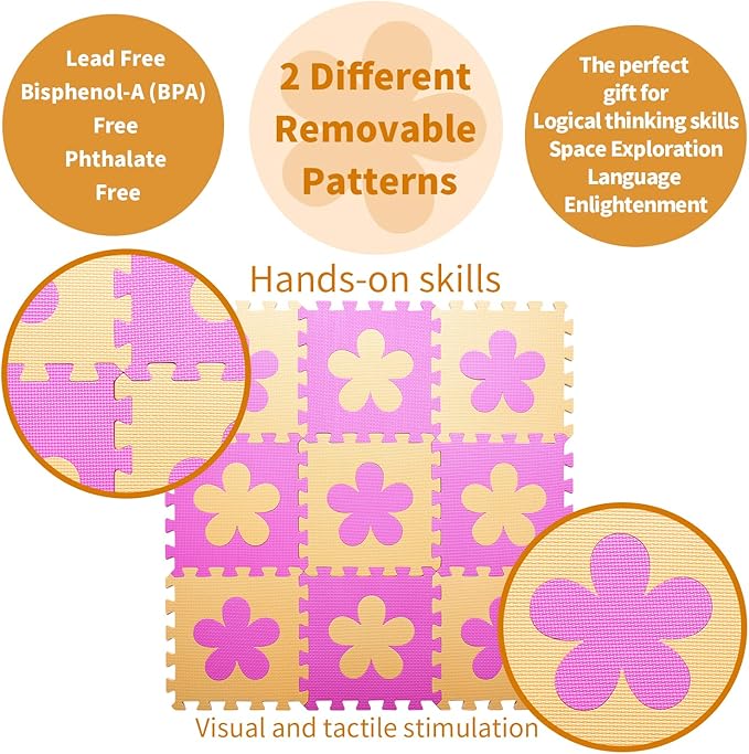 Coolcandy Baby Play Mat Without Fence, 9Pcs Interlocking Puzzle Floor Mat, 0.4" Thick Non-Toxic EVA Foam Play Mat, for Infants & Toddlers 3-36 Months, Soft Puzzle Tiles for Play Areas