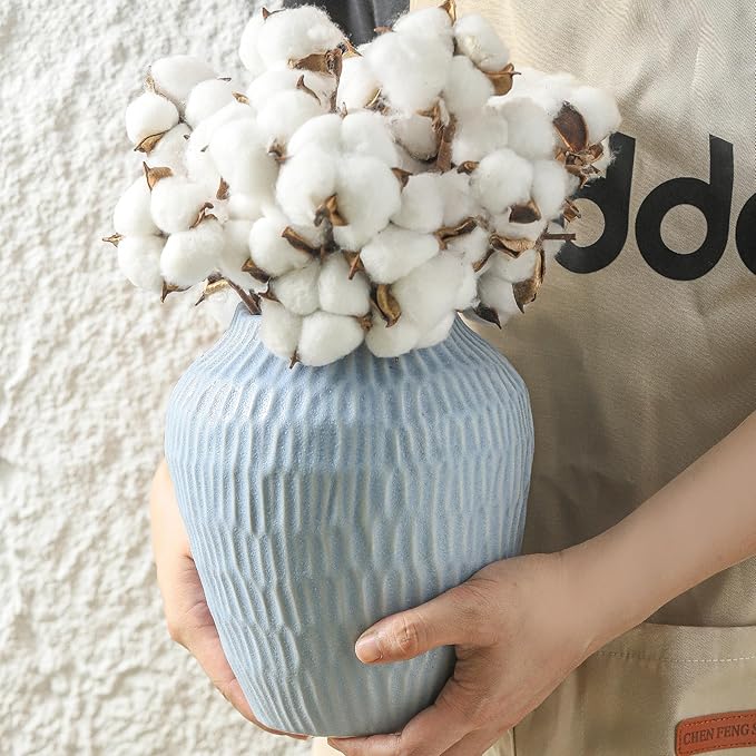 Ceramic Vase for Home Decor,7.8 Inch Flower Vases,Decorative Blue Vase for Pampas Grass,Modern Art Texture Vases for Home Entryway Living Room Dining Table Farmhouse Office Decor-Mat Blue