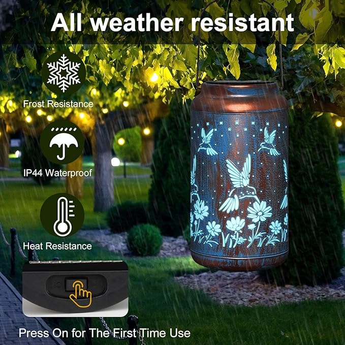 pearlstar Hummingbird Lantern Solar Hanging Lights Outdoor Decorative Solar Lantern Waterproof for Table Patio Yard Garden Lawn Landscape Lighting, Gardening Gifts for Women Men,Hummingbird-Blue