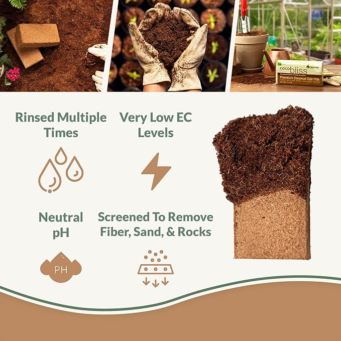 Coco Bliss 650gm Bricks (10-Pack) - Organic Coco Coir for Plants - OMRI-Listed Coco Coir for Garden Soil & Potting Mixes - Coconut Fiber Mixes with Potting Soil for Indoor Plants & Outdoor Plants