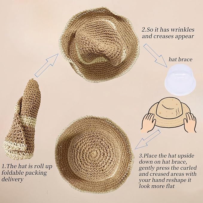 Floppy Big Beach Straw Hats for Women Foldable Summer Wide Brim Packable Sun Hat Womens Travel Straw Fedora Hat