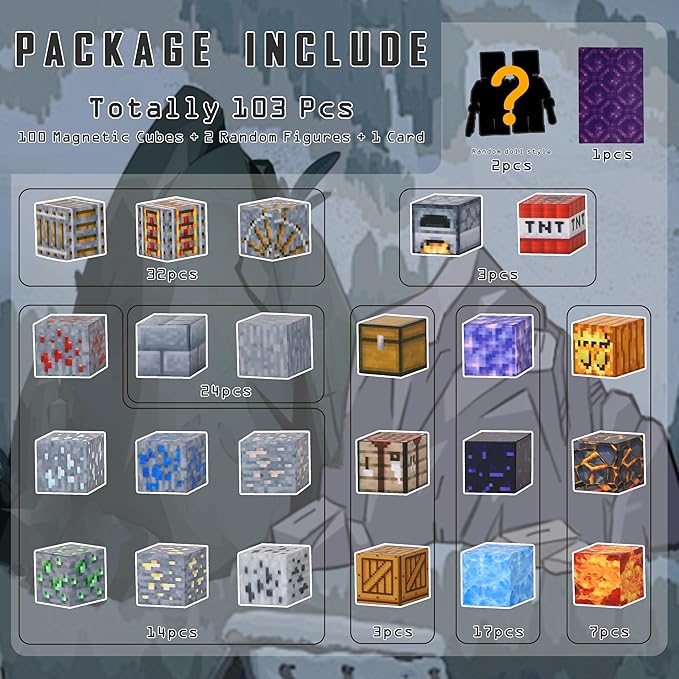 Magnetic Blocks 100PCS - STEM Building Toys for Kids Ages 3+, Sensory Montessori Educational Construction Cubes - Christmas Birthday Gifts for Toddler Boys & Girls (Mine)