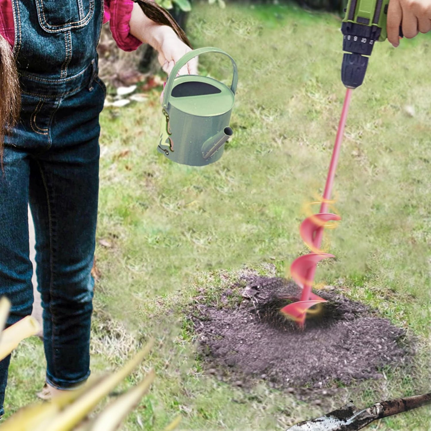 TCBWFY 1.6 x 16.5 Inch Pink Auger Drill Bit for Planting - Garden Tools Auger Drill Bit, Spiral Garden Auger, Drill Auger Bit for Planting Bulbs and Flowers