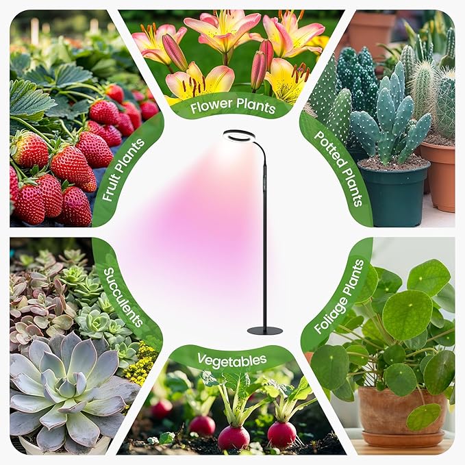 60" Grow Light for Indoor Plants, Upgrade Controller Red Blue White Full Spectrum 95 LED beads Plant Light with Stand,Floor Grow Lamp with Timer 3/9/12H,Dimmable Halo Growth Lamp for Plants