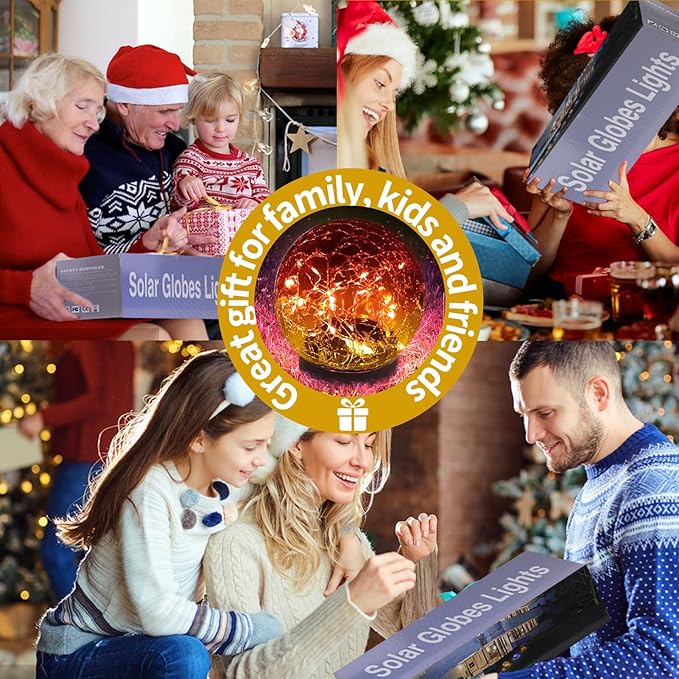 Solar Globe Lights Outdoor Waterproof-Solar Balls Garden-Cracked Glass Ball Solar Lights Outdoor-Solar Orbs Outside-Outdoor Decorations Patio & Yard Lawn Backyard Decor (GUO-XBQ-6-6-6)